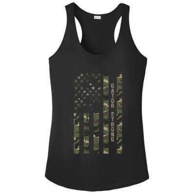 Gator Strong United States Distressed Camo W Us Flag Ladies PosiCharge Competitor Racerback Tank