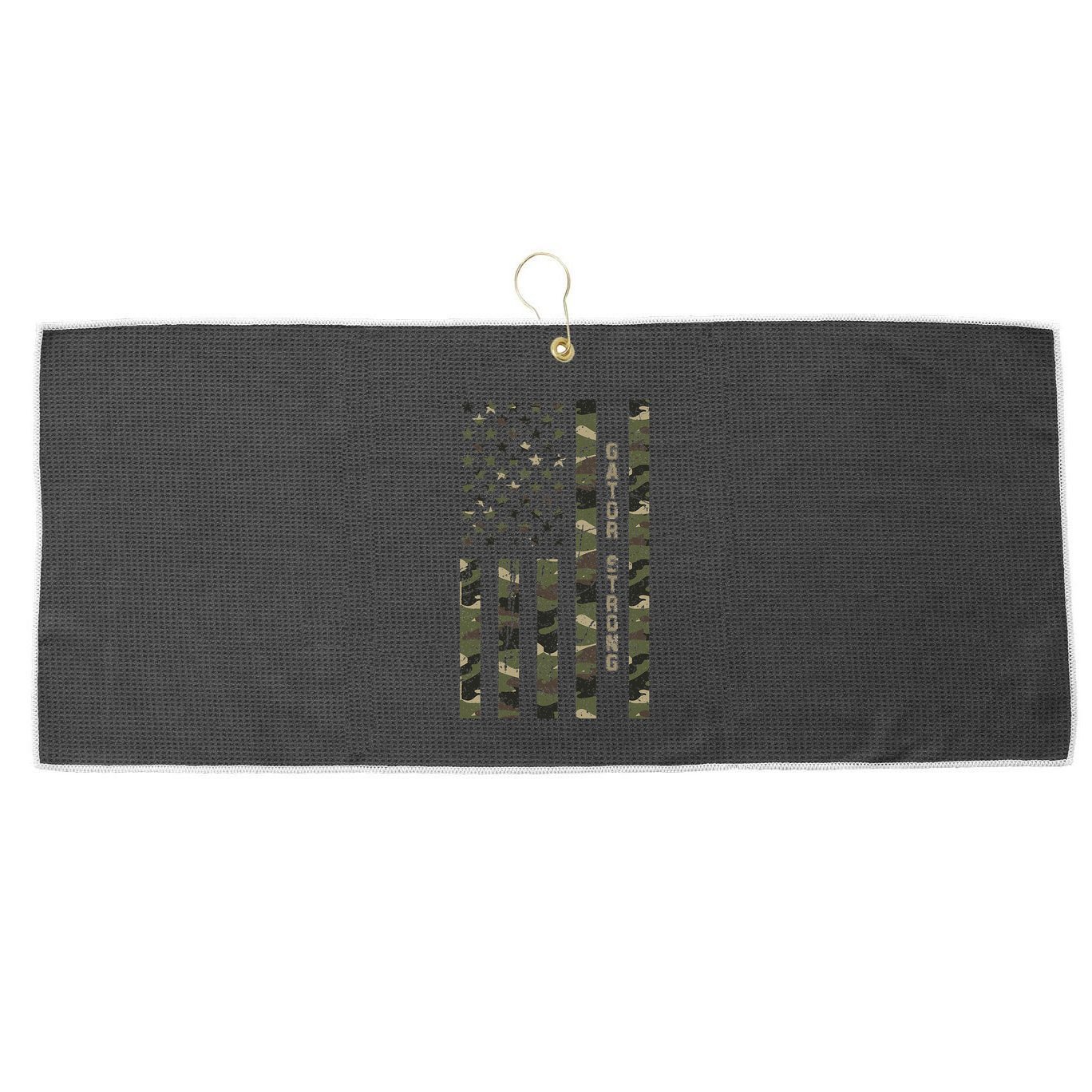 Gator Strong United States Distressed Camo W Us Flag Large Microfiber Waffle Golf Towel