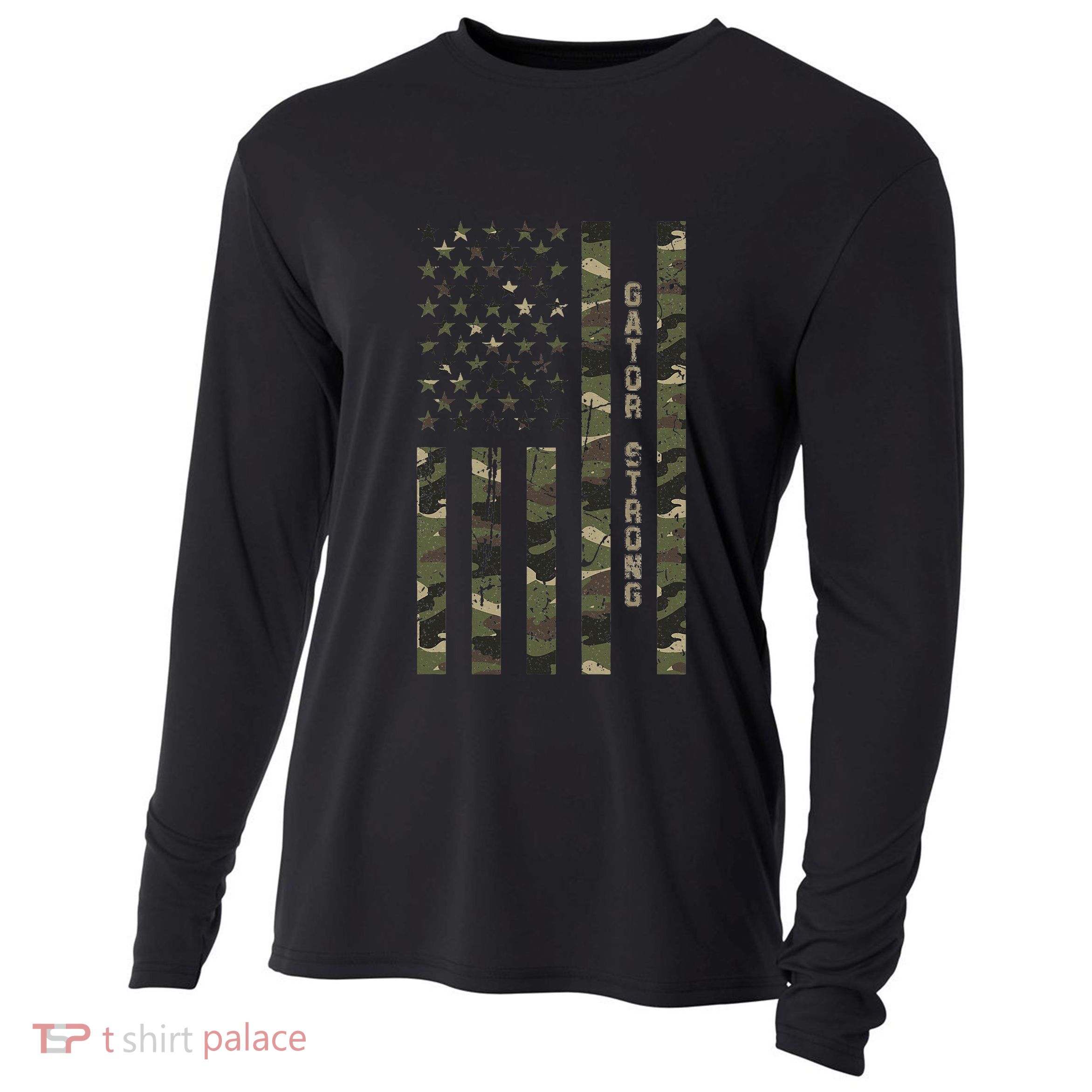 Gator Strong United States Distressed Camo W Us Flag Cooling Performance Long Sleeve Crew