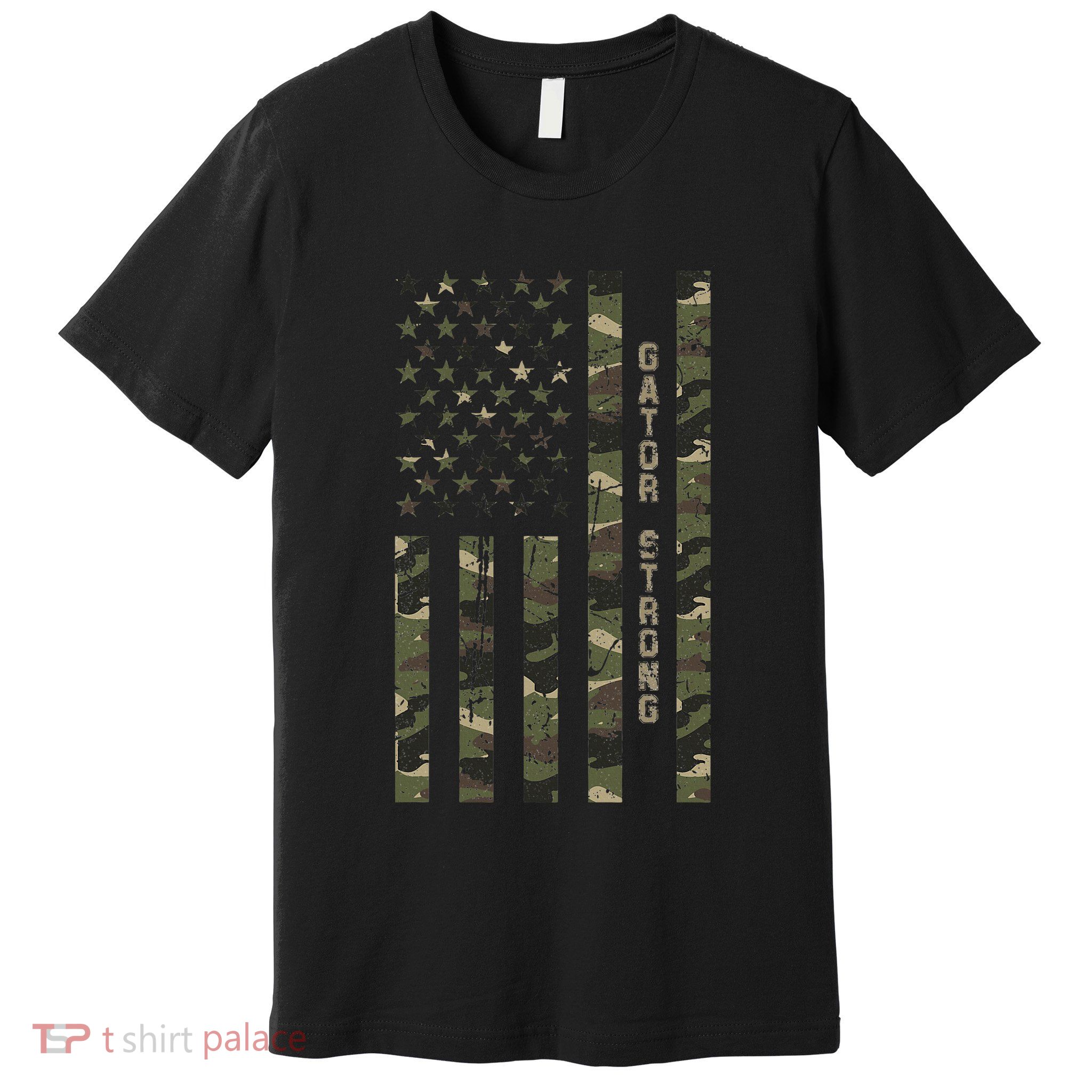 Gator Strong United States Distressed Camo W Us Flag Premium T-Shirt