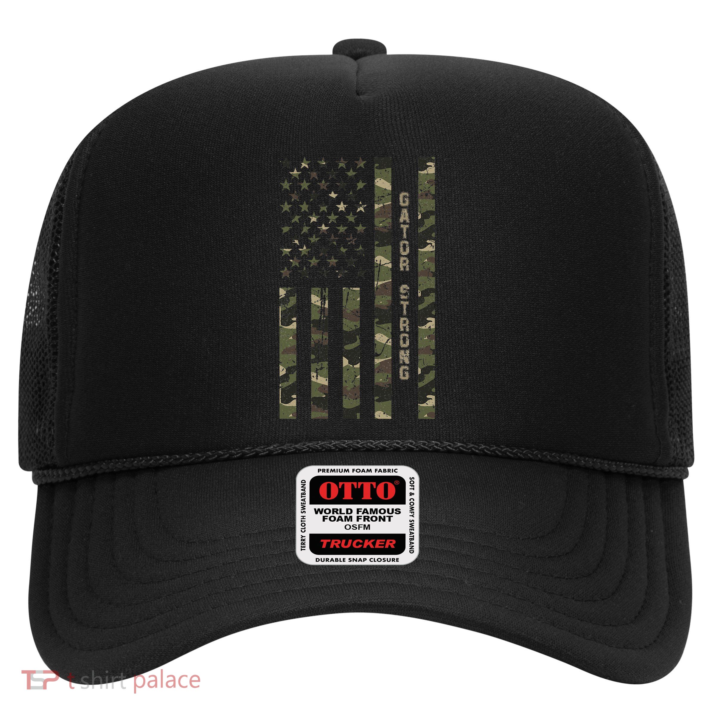 Gator Strong United States Distressed Camo W Us Flag Trucker Hat