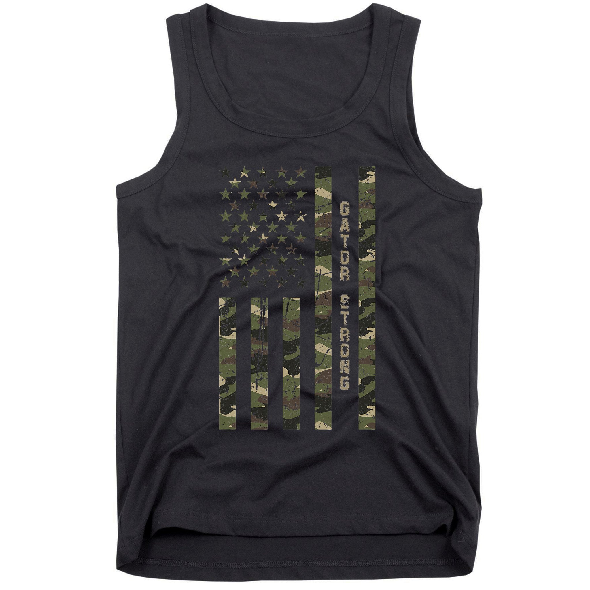 Gator Strong United States Distressed Camo W Us Flag Tank Top