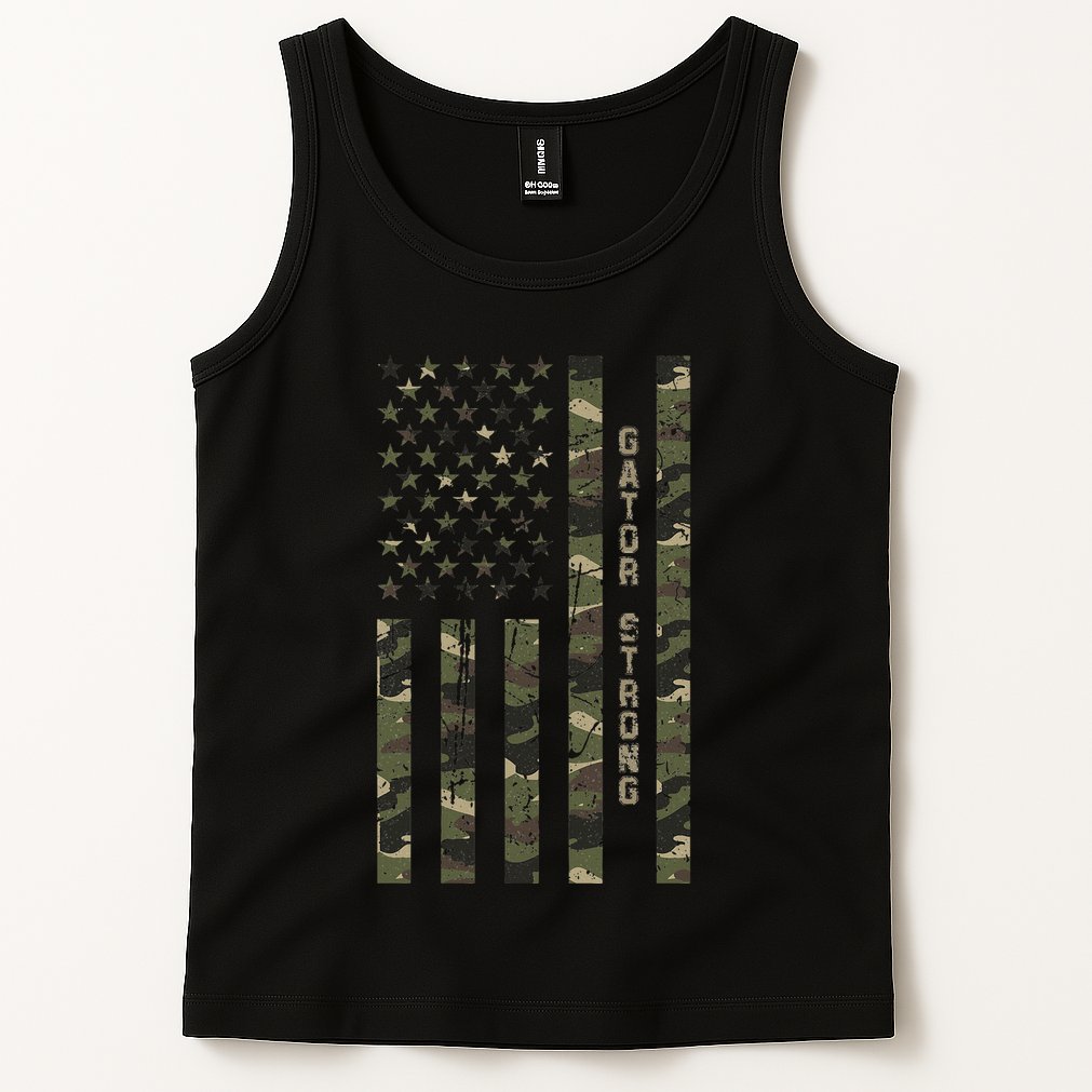 Gator Strong United States Distressed Camo W Us Flag Tank Top