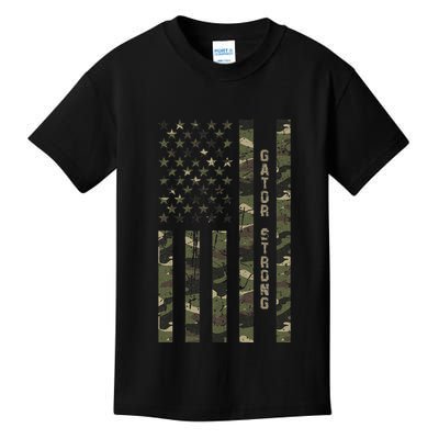 Gator Strong United States Distressed Camo W Us Flag Kids T-Shirt