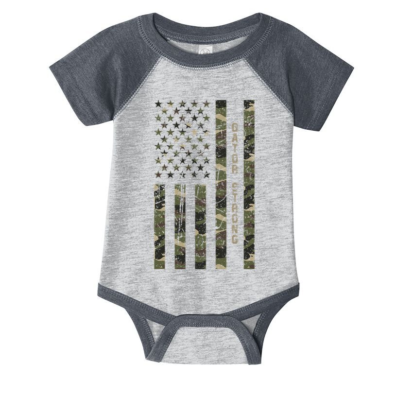 Gator Strong United States Distressed Camo W Us Flag Infant Baby Jersey Bodysuit