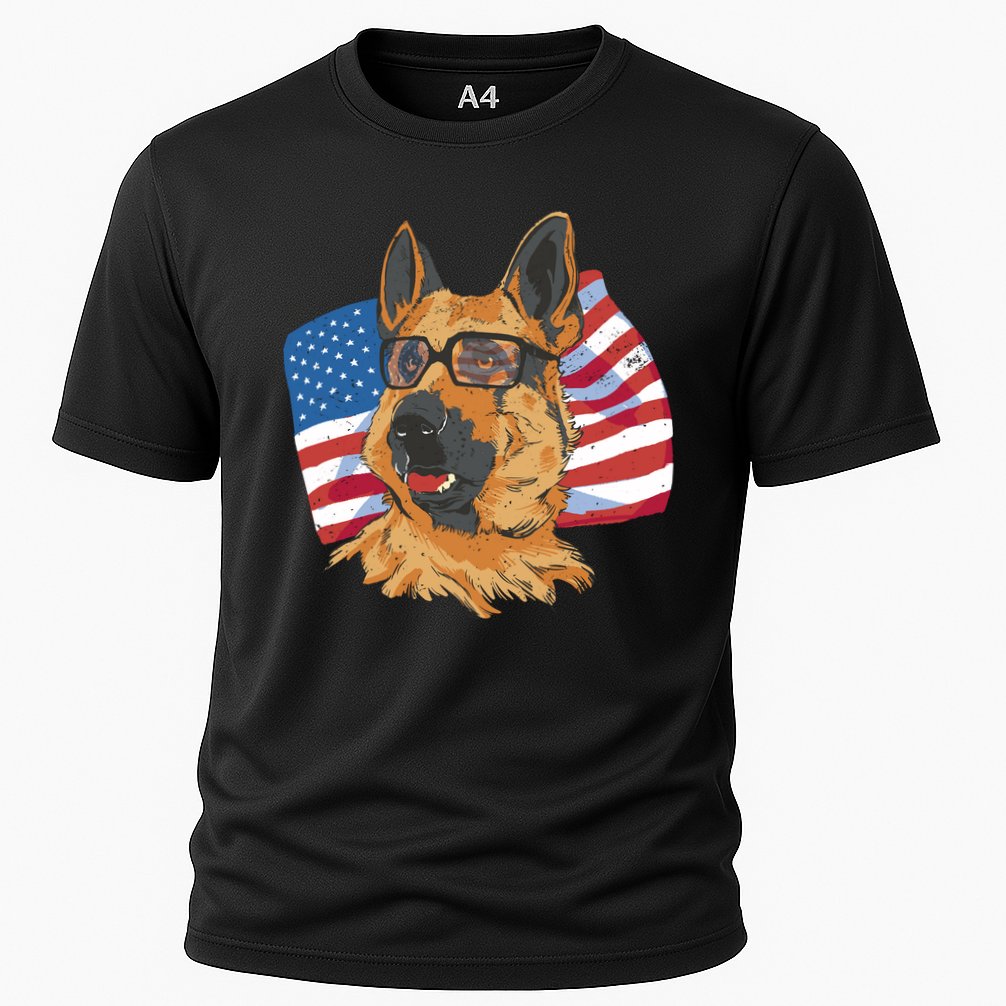 German Shepherd USA Flag Vintage Cooling Performance Crew T-Shirt