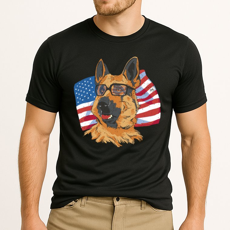 German Shepherd USA Flag Vintage Cooling Performance Crew T-Shirt