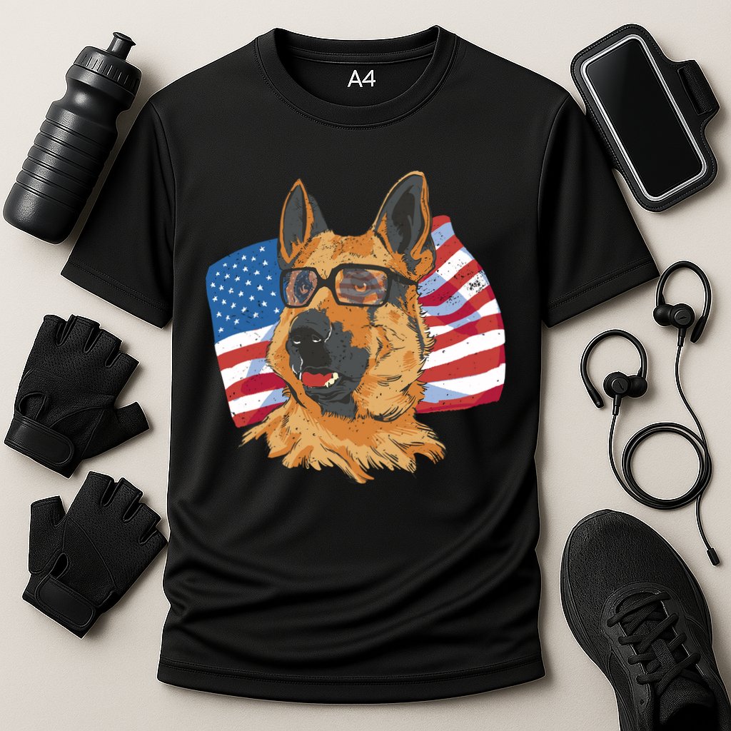 German Shepherd USA Flag Vintage Cooling Performance Crew T-Shirt