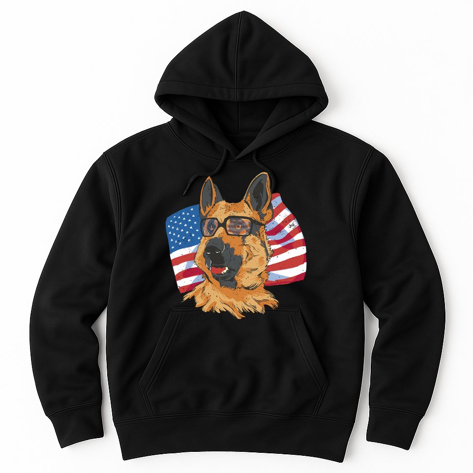 German Shepherd USA Flag Vintage Hoodie
