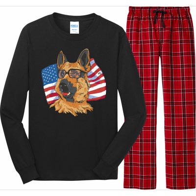 German Shepherd USA Flag Vintage Long Sleeve Pajama Set