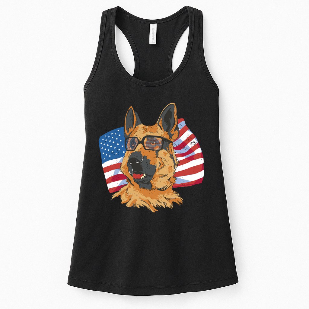 German Shepherd USA Flag Vintage Womens Tank Top