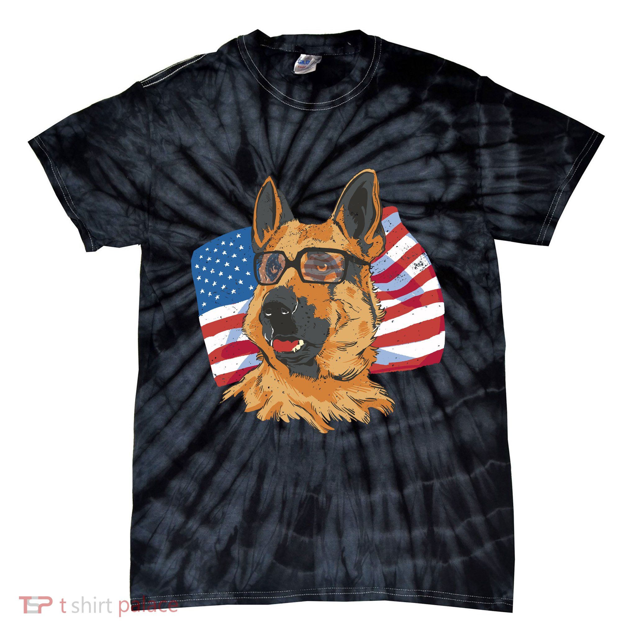 German Shepherd USA Flag Vintage Tie-Dye T-Shirt