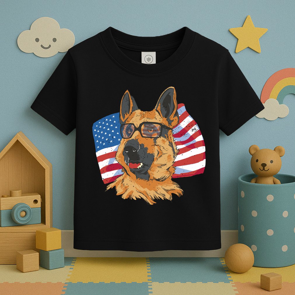 German Shepherd USA Flag Vintage Toddler T-Shirt