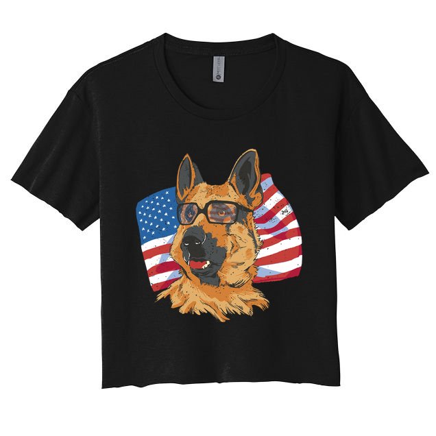 German Shepherd USA Flag Vintage Crop Top