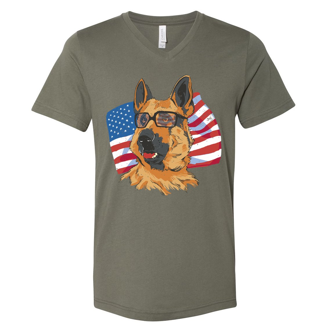 German Shepherd USA Flag Vintage V-Neck T-Shirt