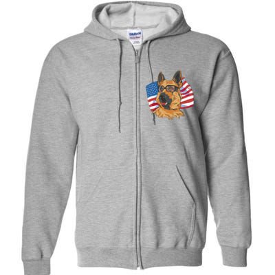 German Shepherd USA Flag Vintage Full Zip Hoodie