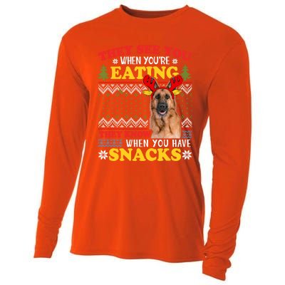 Ger Shepherd Ugly Xmas Funny Gift They See YouRe Eating Funny Gift Cooling Performance Long Sleeve Crew