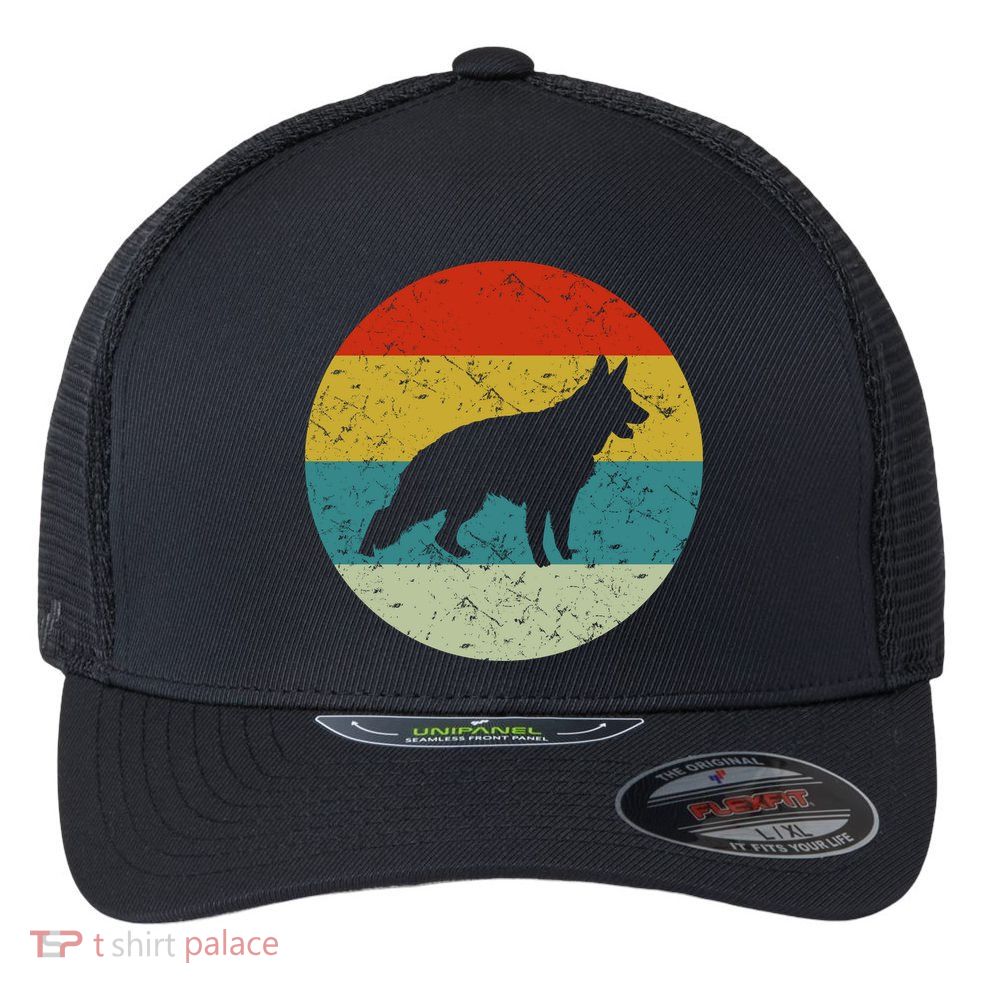 German Shepherd Vintage Dog 70s Flexfit Unipanel Trucker Cap