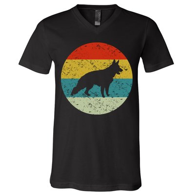 German Shepherd Vintage Dog 70s V-Neck T-Shirt