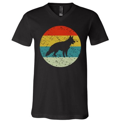 German Shepherd Vintage Dog 70s V-Neck T-Shirt