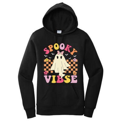 Groovy Spooky Vibes Halloween Ghost Spooky Season Women's Pullover Hoodie