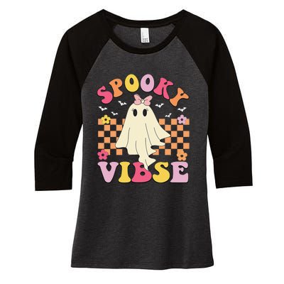 Groovy Spooky Vibes Halloween Ghost Spooky Season Women's Tri-Blend 3/4-Sleeve Raglan Shirt