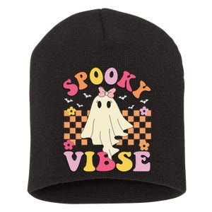 Groovy Spooky Vibes Halloween Ghost Spooky Season Short Acrylic Beanie