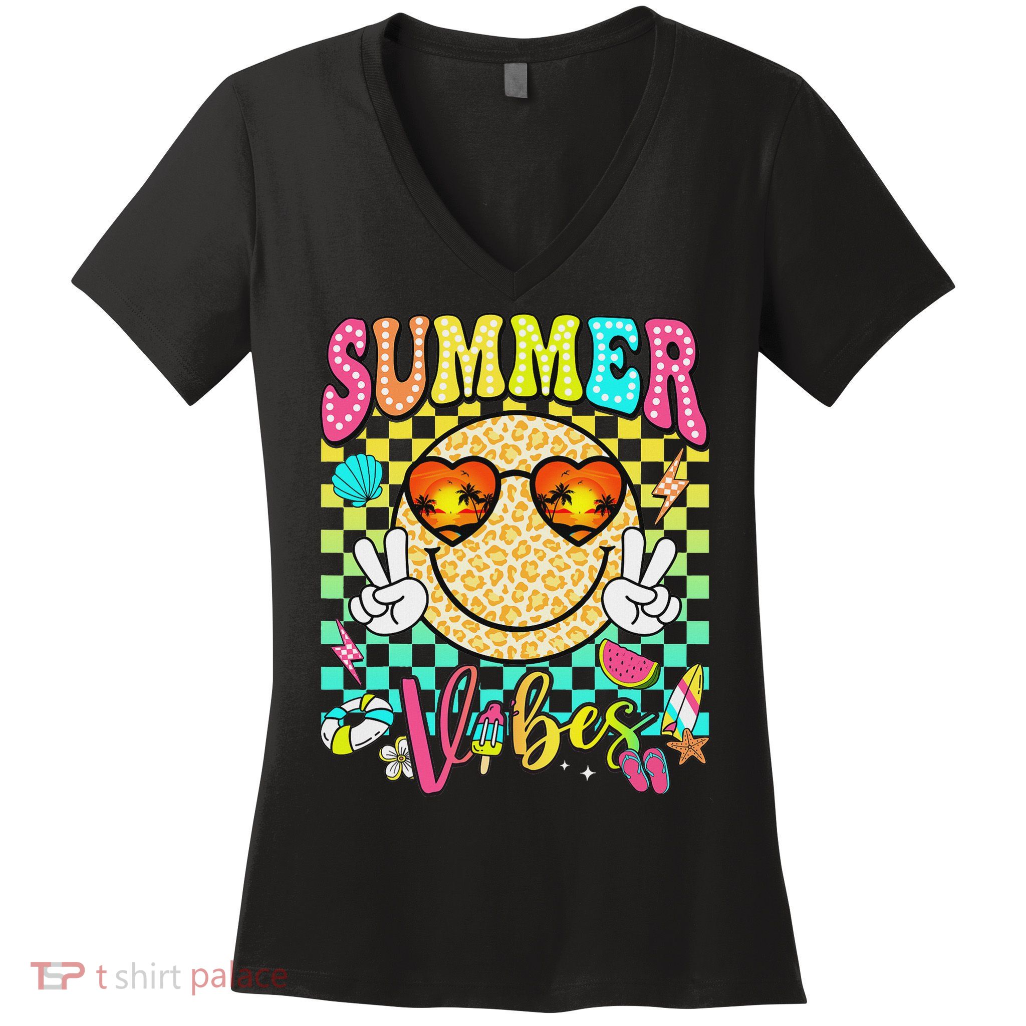 Groovy Summer Vibes Women Girl Summer Beach Vacation Women's V-Neck T-Shirt