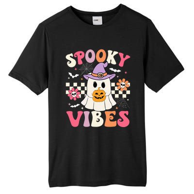 Groovy Spooky Vibes Retro Ghost Holding Pumpkin Halloween Tall Fusion ChromaSoft Performance T-Shirt