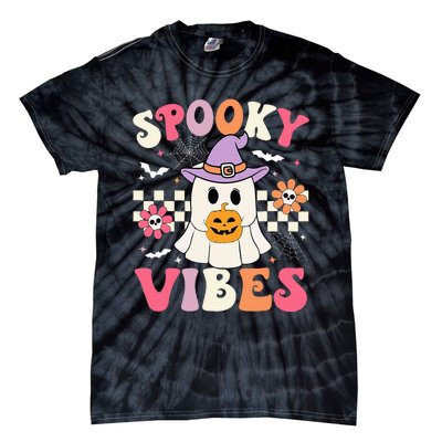 Groovy Spooky Vibes Retro Ghost Holding Pumpkin Halloween Tie-Dye T-Shirt