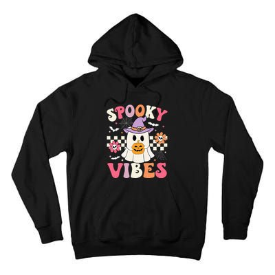 Groovy Spooky Vibes Retro Ghost Holding Pumpkin Halloween Tall Hoodie