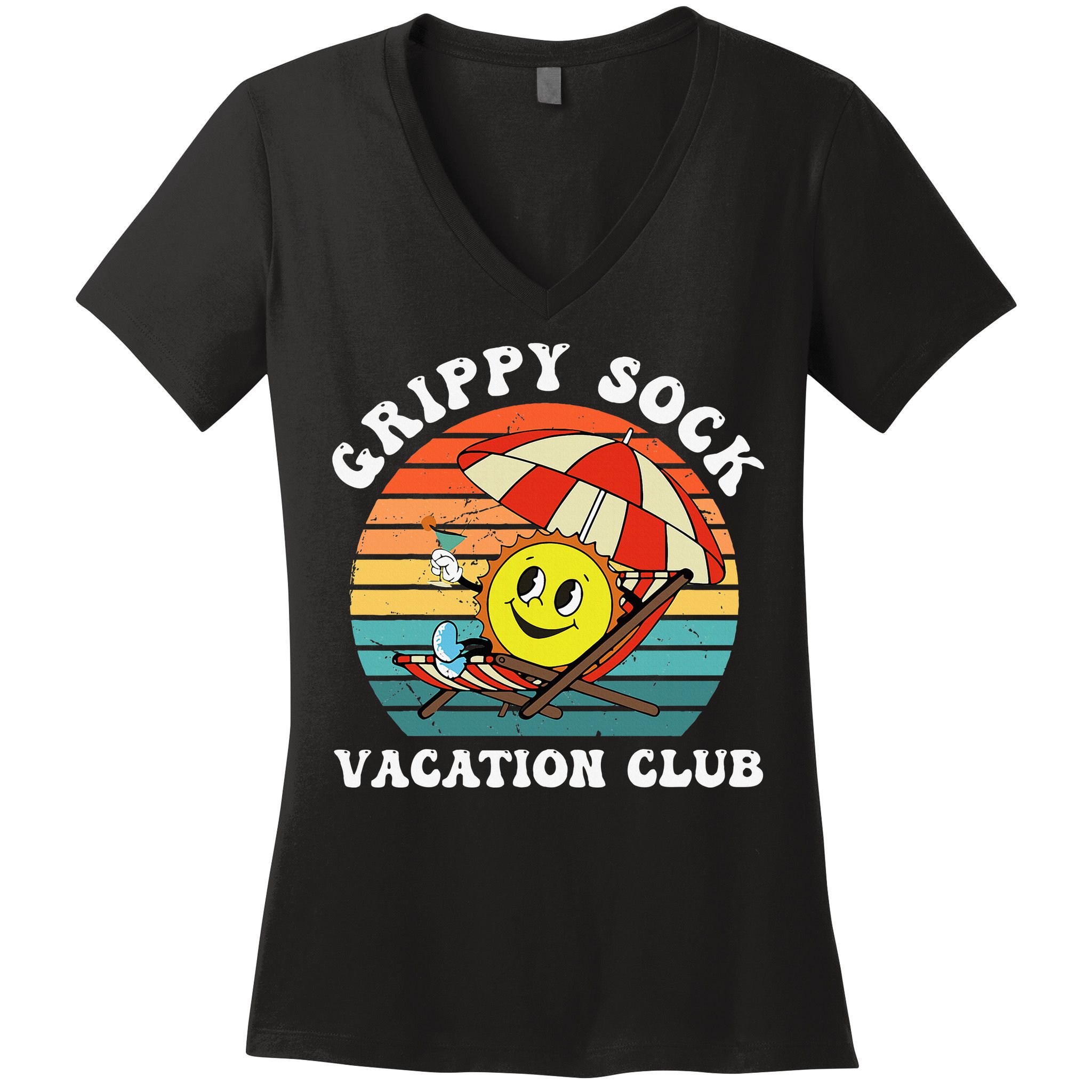 Grippy Sock Vacation Club Funny Women's V-Neck T-Shirt