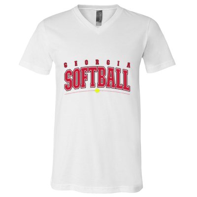 Georgia Softball Vintage Retro Design V-Neck T-Shirt