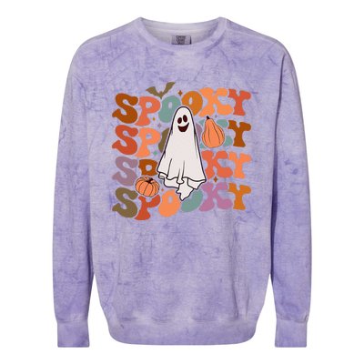 Groovy Spooky Vibes Vintage Floral Ghost Hippie Halloween Gift Colorblast Crewneck Sweatshirt