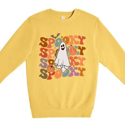 Groovy Spooky Vibes Vintage Floral Ghost Hippie Halloween Gift Premium Crewneck Sweatshirt