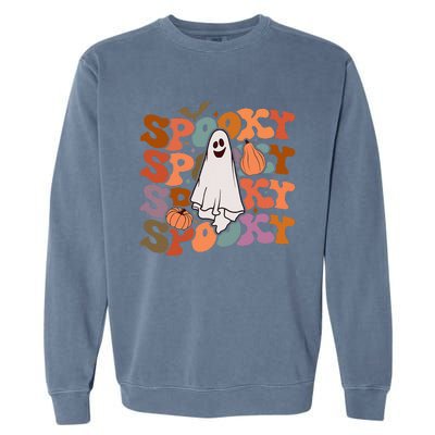 Groovy Spooky Vibes Vintage Floral Ghost Hippie Halloween Gift Garment-Dyed Sweatshirt