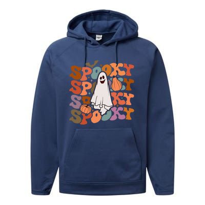 Groovy Spooky Vibes Vintage Floral Ghost Hippie Halloween Gift Performance Fleece Hoodie