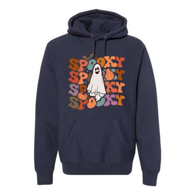 Groovy Spooky Vibes Vintage Floral Ghost Hippie Halloween Gift Premium Hoodie