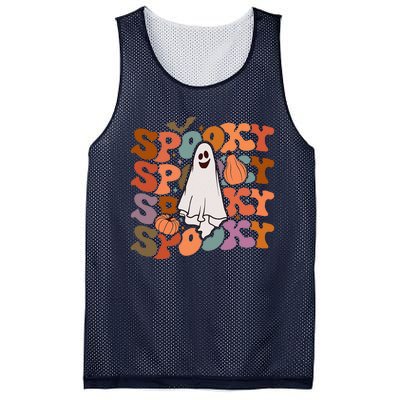 Groovy Spooky Vibes Vintage Floral Ghost Hippie Halloween Gift Mesh Reversible Basketball Jersey Tank