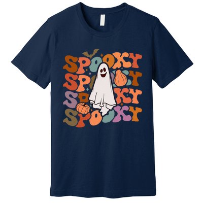 Groovy Spooky Vibes Vintage Floral Ghost Hippie Halloween Gift Premium T-Shirt