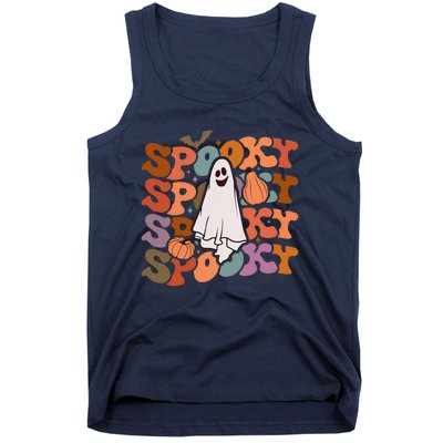 Groovy Spooky Vibes Vintage Floral Ghost Hippie Halloween Gift Tank Top