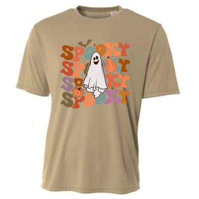 Groovy Spooky Vibes Vintage Floral Ghost Hippie Halloween Gift Cooling Performance Crew T-Shirt