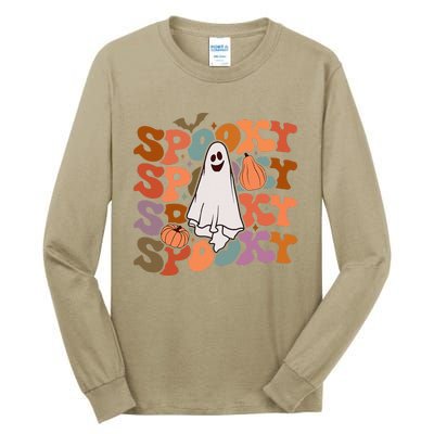 Groovy Spooky Vibes Vintage Floral Ghost Hippie Halloween Gift Tall Long Sleeve T-Shirt