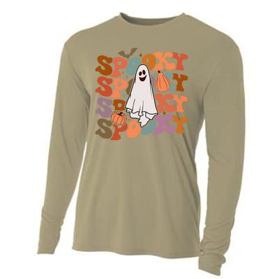 Groovy Spooky Vibes Vintage Floral Ghost Hippie Halloween Gift Cooling Performance Long Sleeve Crew