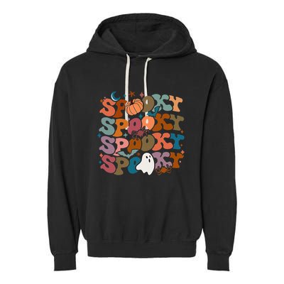Groovy Spooky Vibes Vintage Floral Ghost Hippie Halloween Garment-Dyed Fleece Hoodie