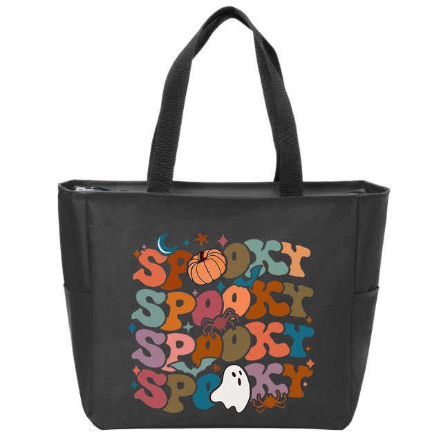 Groovy Spooky Vibes Vintage Floral Ghost Hippie Halloween Zip Tote Bag