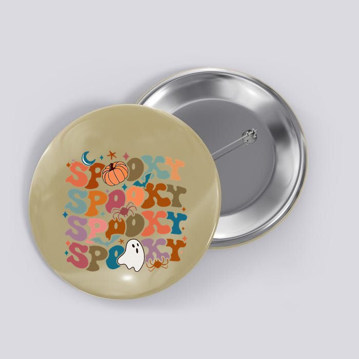 Groovy Spooky Vibes Vintage Floral Ghost Hippie Halloween Button