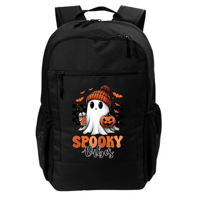 Groovy Spooky Vibes Retro Ghost Holding Pumpkin Halloween Gift Daily Commute Backpack