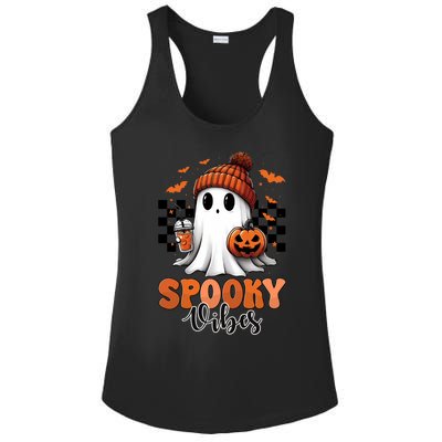 Groovy Spooky Vibes Retro Ghost Holding Pumpkin Halloween Gift Ladies PosiCharge Competitor Racerback Tank