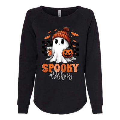 Groovy Spooky Vibes Retro Ghost Holding Pumpkin Halloween Gift Womens California Wash Sweatshirt